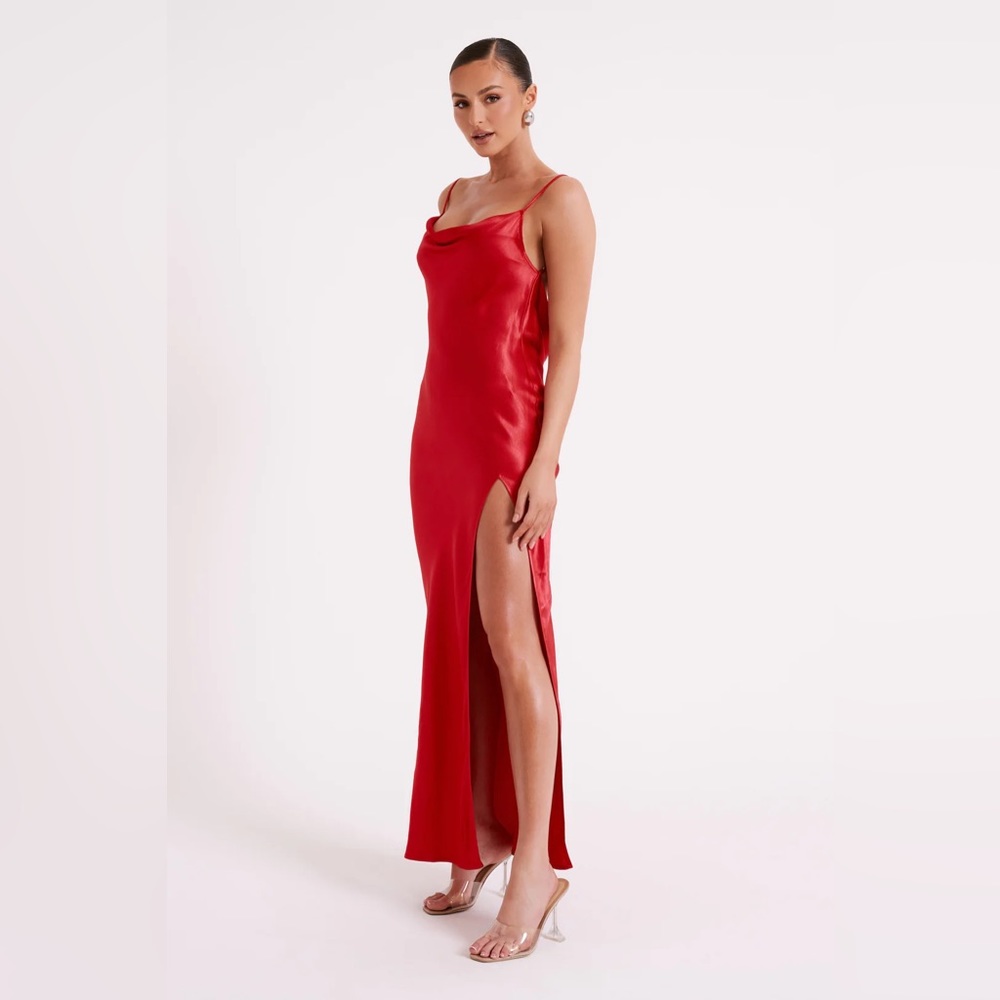 Meshki Red Jade Backless Maxi Dress